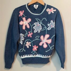 PS Sport Blue and Pink Floral Knit Sweater